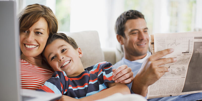 A family looking at finances together